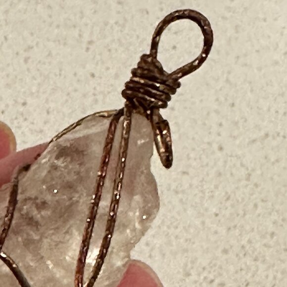 Artisan Vintage Wired Wrapped Clear Quartz Pendant - Picture 3 of 7
